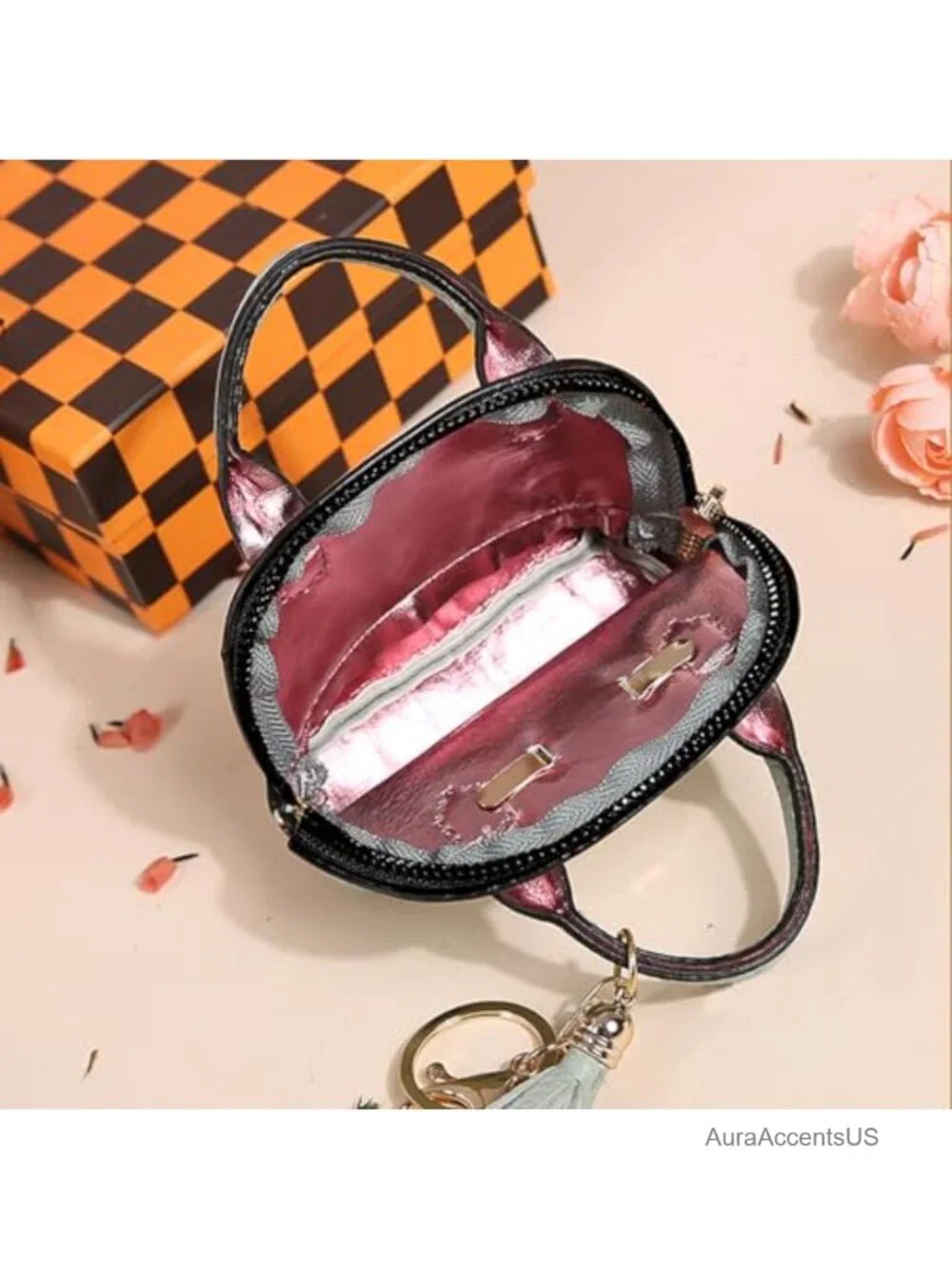 Mini Tote Purse Keychain PU Leather Coin Wallet